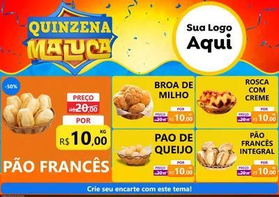 Modelo de Encarte para Encarte A4 Horizontal com o tema Quinzena Maluca para Padaria