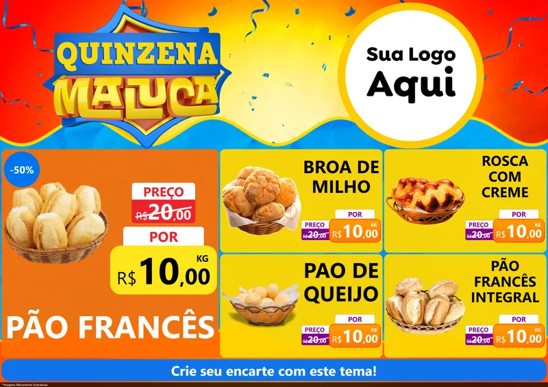 Modelo de Encarte para Encarte A4 Horizontal com o tema Quinzena Maluca para Padaria