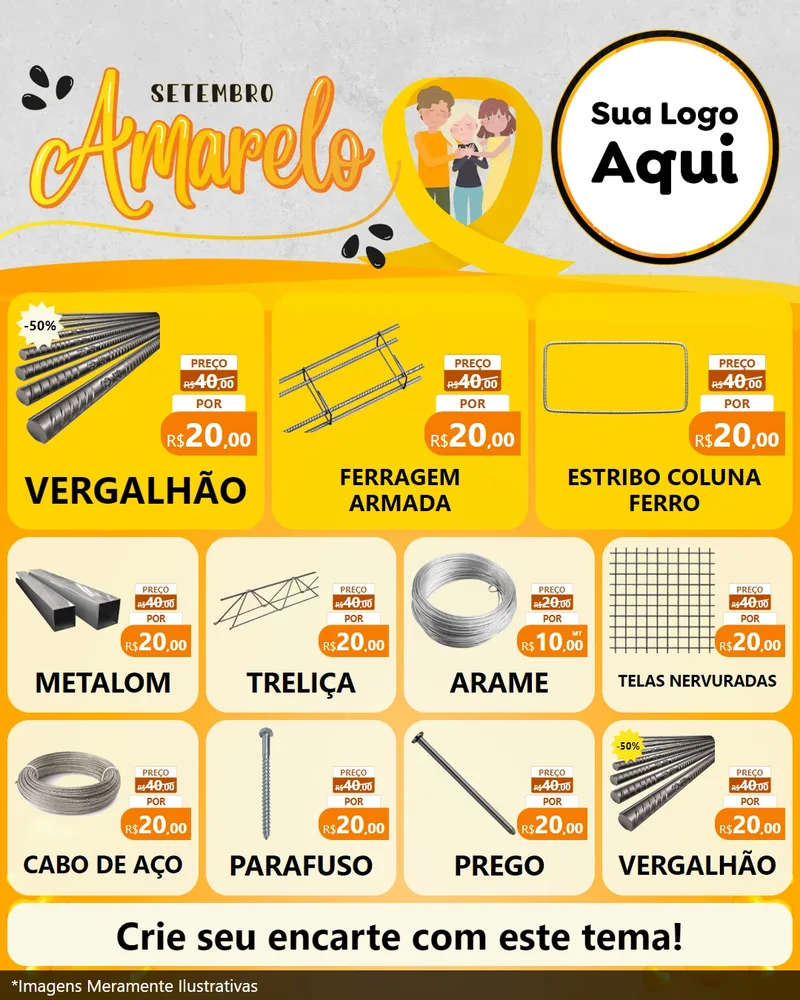 Modelo de Rede Social para Feed Instagram com o tema Setembro Amarelo para Ferragens