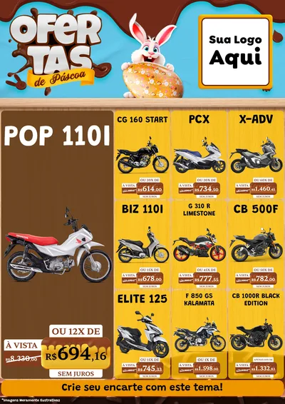 Modelo de Encarte para Encarte A4 Vertical com o tema Ofertas de Páscoa para Concessionaria de Motos