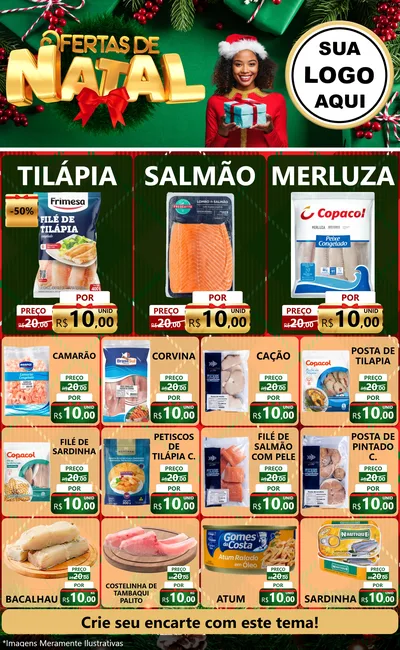 Modelo de Encarte para Encarte Grande com o tema Ofertas de Natal para Peixaria