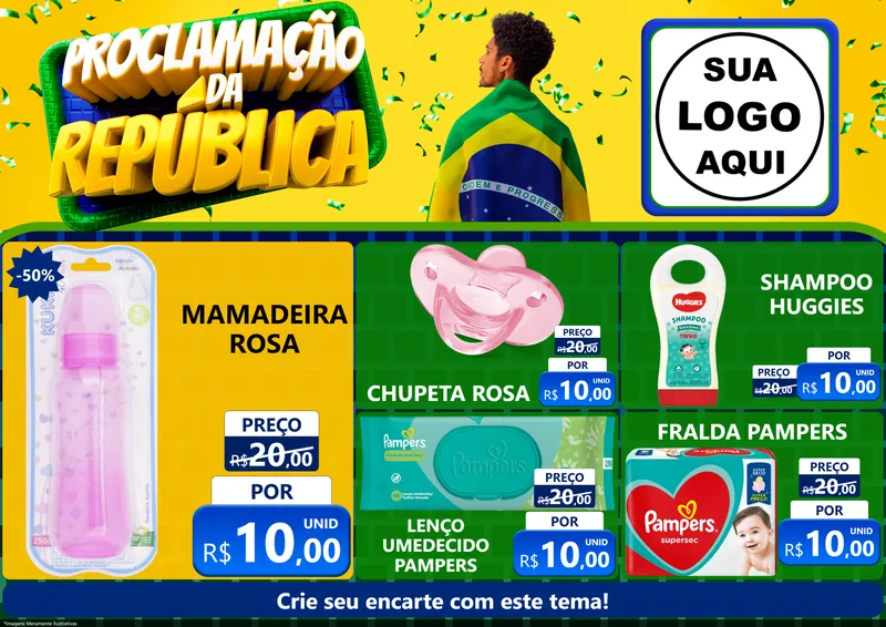 Modelo de Encarte para Encarte A4 Horizontal com o tema Proclamação da República para Bebês
