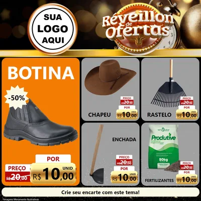 Modelo de Rede Social para Feed Facebook com o tema Réveillon de Ofertas para Agropecuária
