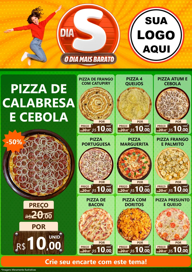 Modelo de Encarte para Encarte A4 Vertical com o tema Dia S - O Dia Mais Barato para Pizzaria