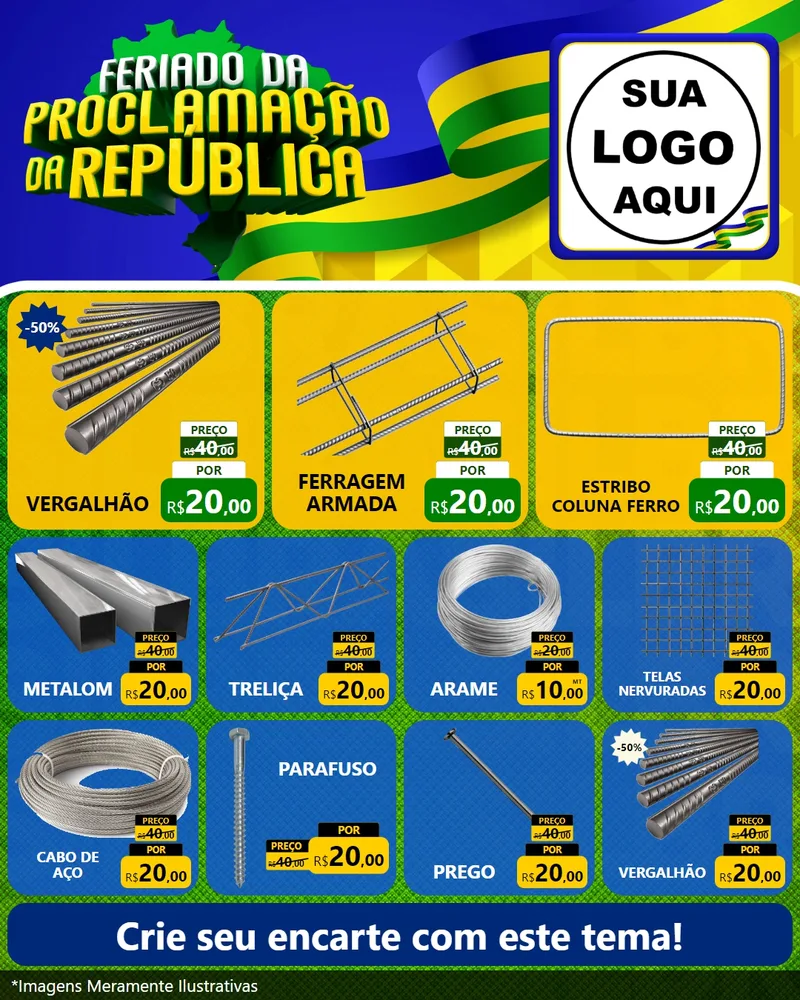Modelo de Rede Social para Feed Instagram com o tema Feriado da Proclamação da República para Ferragens