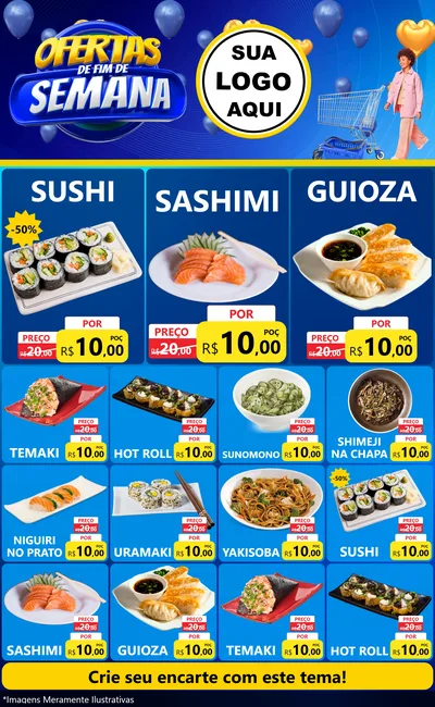 Modelo de Encarte para Encarte Grande com o tema Ofertas de Fim de Semana para Comida japonesa