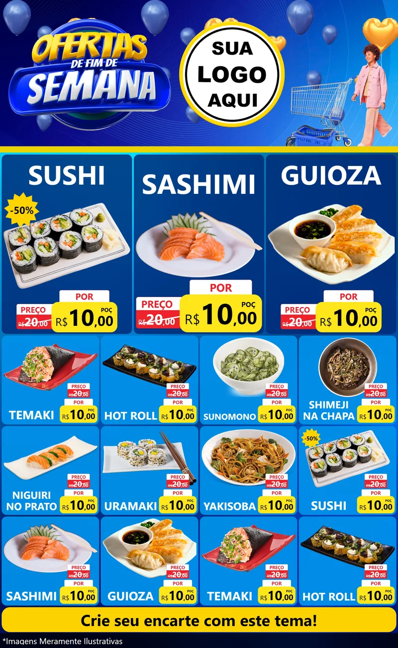 Modelo de Encarte para Encarte Grande com o tema Ofertas de Fim de Semana para Comida japonesa