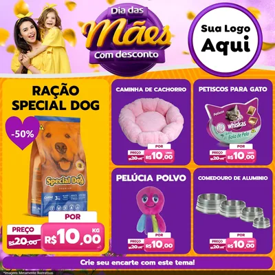Modelo de Rede Social para Feed Facebook com o tema Dia das Mães com Desconto para Pet Shop