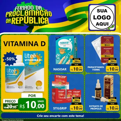 Modelo de Rede Social para Feed Facebook com o tema Feriado da Proclamação da República para Farmácia