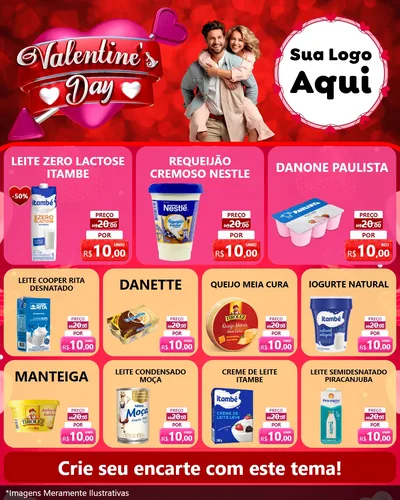 Modelo de Rede Social para Feed Instagram com o tema Valentine's Day para Frios e Laticínios
