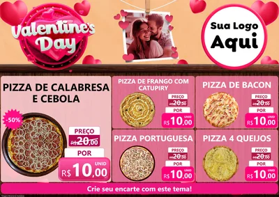 Modelo de Encarte para Encarte A4 Horizontal com o tema Valentine's Day para Pizzaria