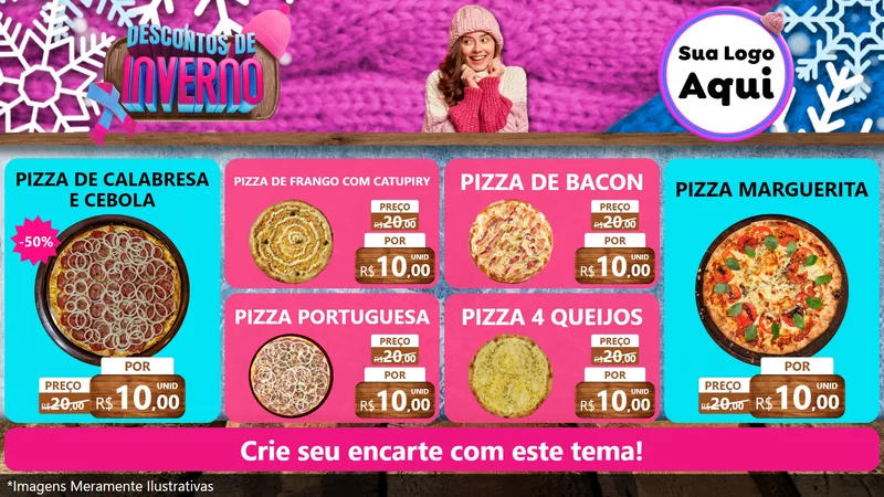 Modelo de TV para TV Horizontal com o tema Descontos de Inverno para Pizzaria