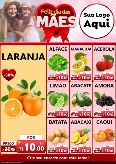 Modelo de Encarte para Encarte A4 Vertical com o tema Feliz Dia Das Mães para Hortifrúti