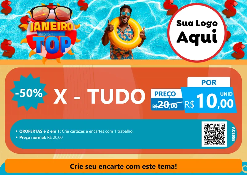 Modelo de Cartaz para Cartaz A4 Horizontal com o tema Janeiro Top para Hamburgueria
