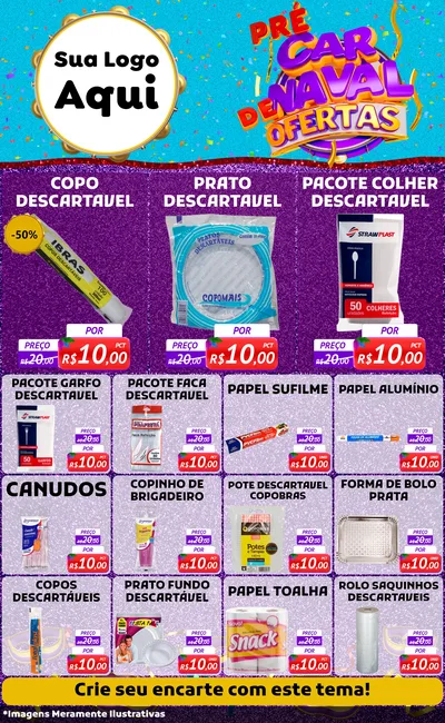 Modelo de Encarte para Encarte Grande com o tema Pré Carnaval de Ofertas para Embalagens