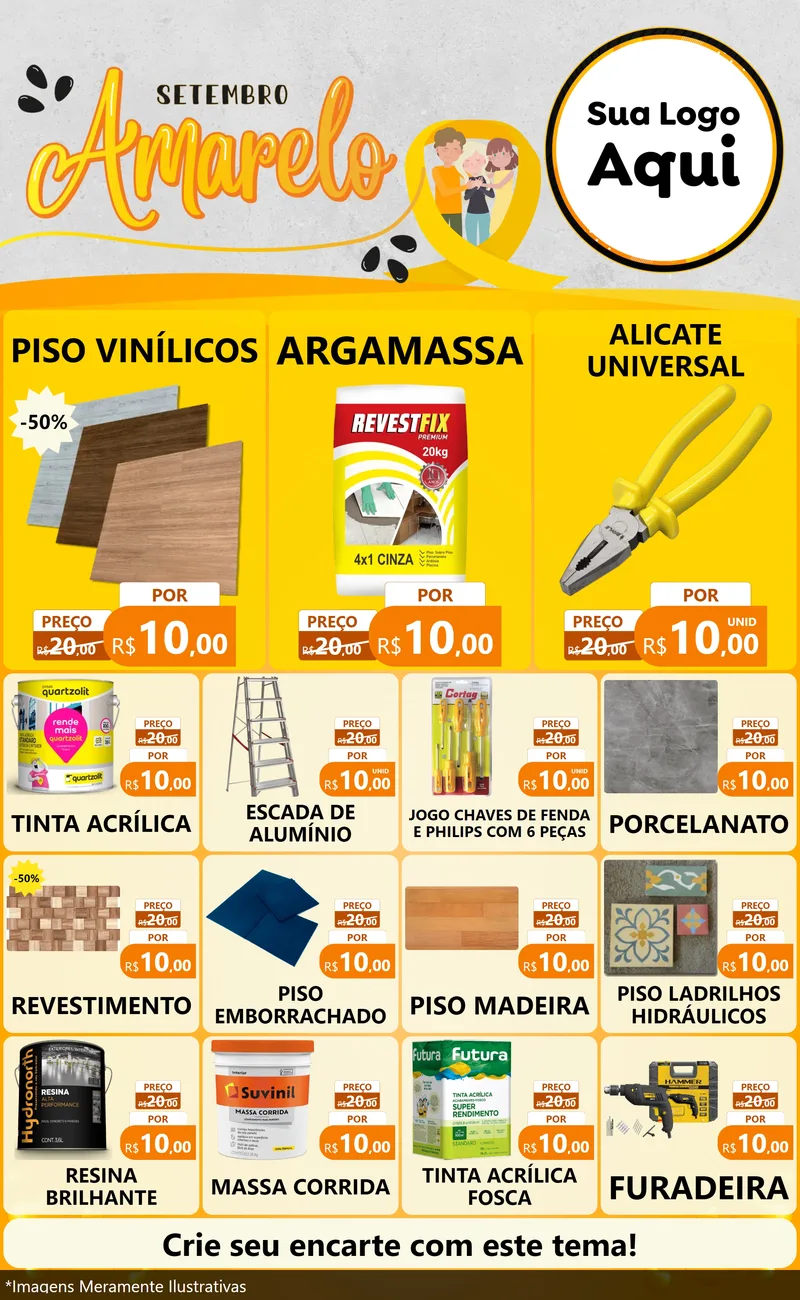 Modelo de Encarte para Encarte Grande com o tema Setembro Amarelo para Material para Construção