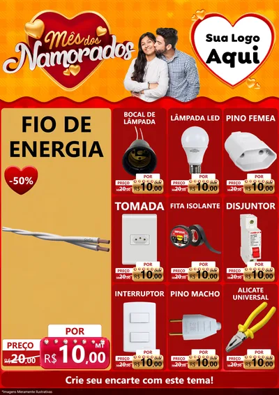 Modelo de Encarte para Encarte A4 Vertical com o tema Mês dos Namorados para Materiais Elétricos