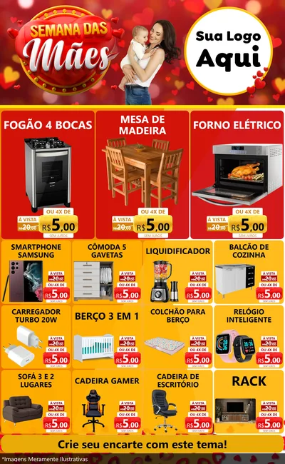 Modelo de Encarte para Encarte Grande com o tema Semana das Mães para Móveis e Eletro