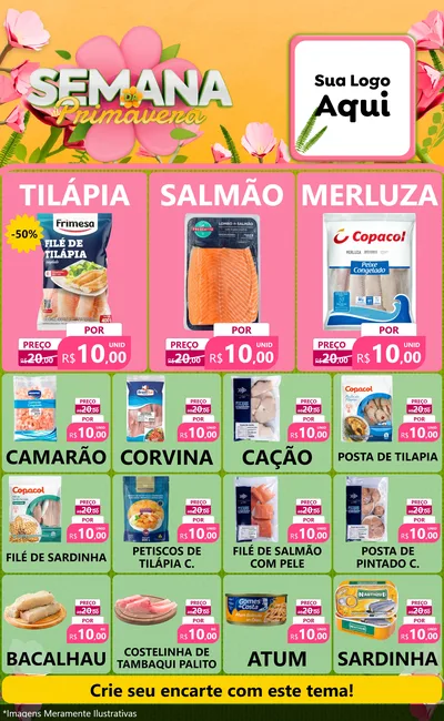 Modelo de Encarte para Encarte Grande com o tema Semana da Primavera para Peixaria