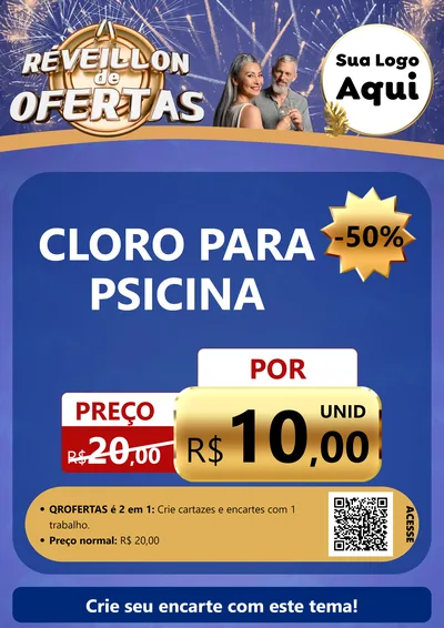 Modelo de Cartaz para Cartaz A4 Vertical com o tema Réveillon de Ofertas para Produtos para Piscina