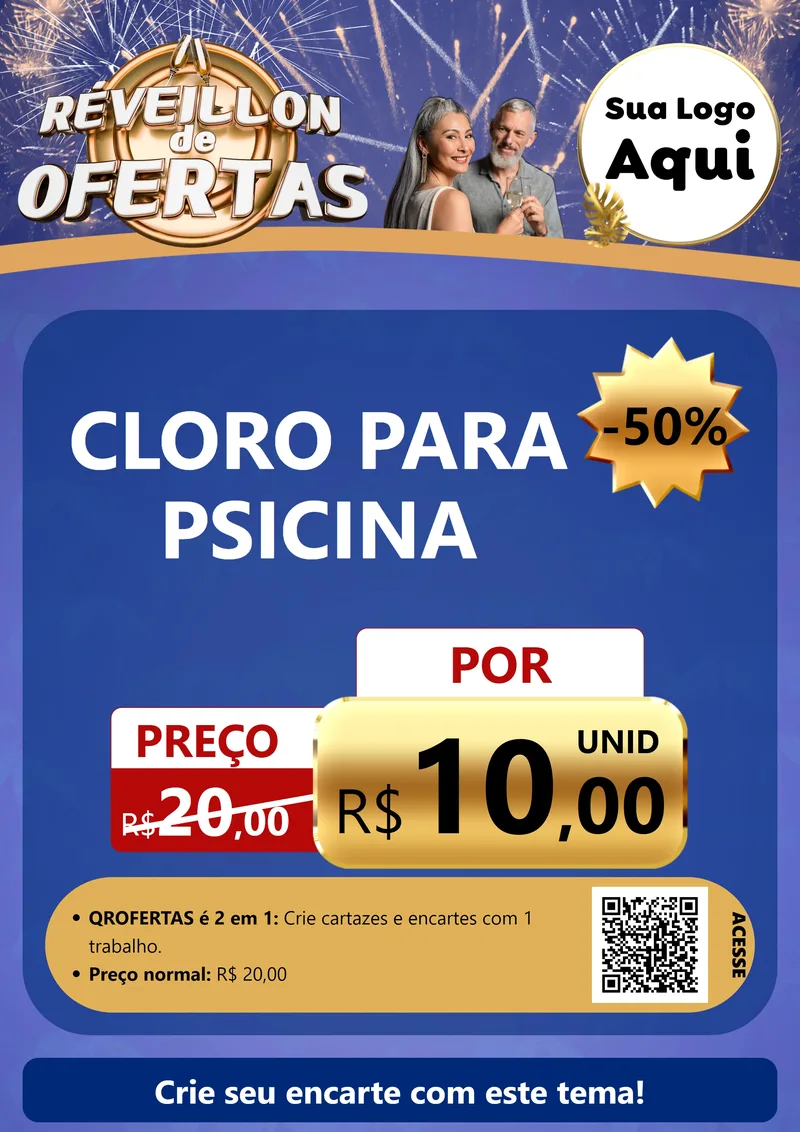 Modelo de Cartaz para Cartaz A4 Vertical com o tema Réveillon de Ofertas para Produtos para Piscina