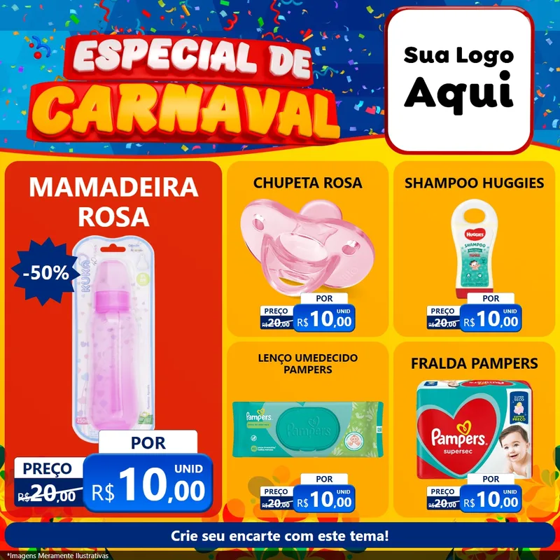 Modelo de Rede Social para Feed Facebook com o tema Especial de Carnaval para Bebês