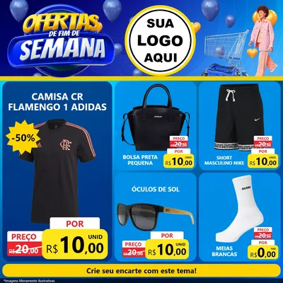 Modelo de Rede Social para Feed Facebook com o tema Ofertas de Fim de Semana para Roupas e acessórios