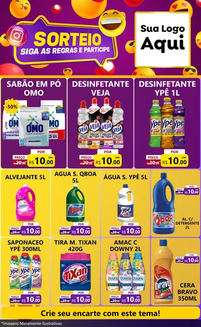 Modelo de Encarte para Encarte Grande com o tema Sorteio para Produtos de Limpeza
