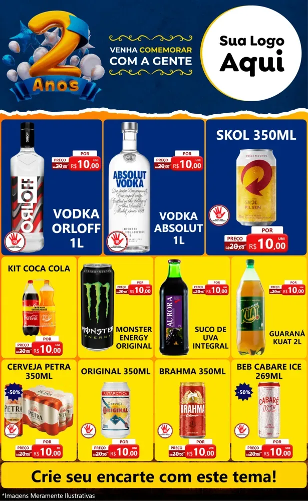 Modelo de Encarte para Encarte Grande com o tema Aniversário de 2 anos para Distribuidora de bebidas