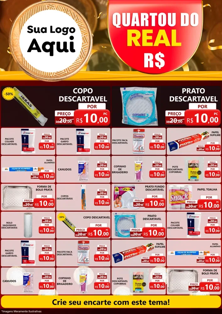 Modelo de Encarte para Encarte A4 Vertical com o tema Quartou do Real para Embalagens