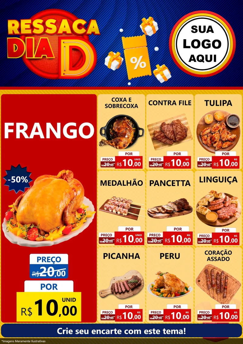 Modelo de Encarte para Encarte A4 Vertical com o tema Ressaca Dia D para Assados