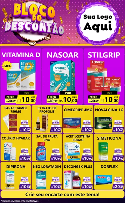 Modelo de Encarte para Encarte Grande com o tema Bloco do Descontão para Farmácia