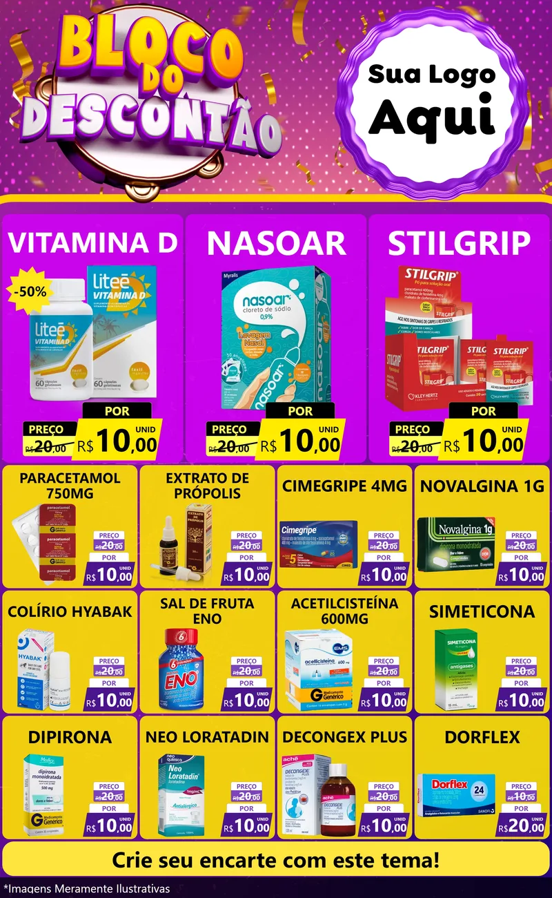 Modelo de Encarte para Encarte Grande com o tema Bloco do Descontão para Farmácia