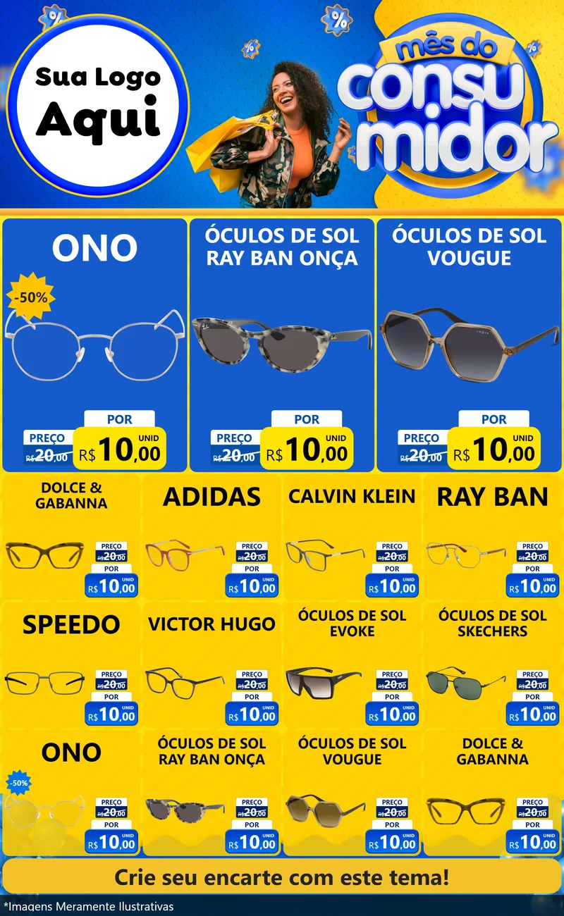 Modelo de Encarte para Encarte Grande com o tema Mês do Consumidor para Óticas