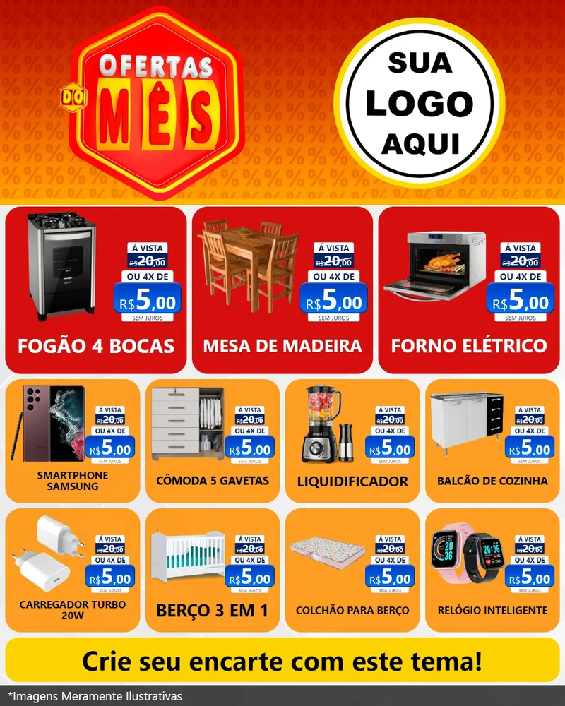 Modelo de Rede Social para Feed Instagram com o tema Ofertas do Mês para Móveis e Eletro