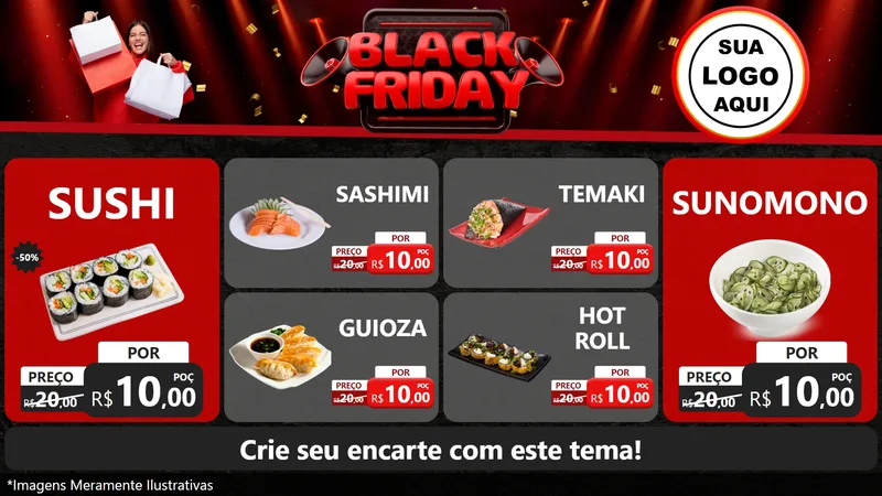 Modelo de TV para TV Horizontal com o tema Black Friday para Comida japonesa