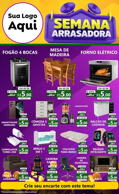Modelo de Encarte para Encarte Grande com o tema Semana Arrasadora para Móveis e Eletro