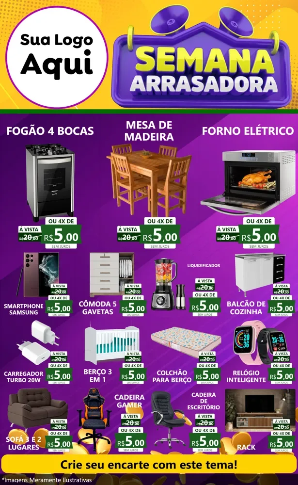 Modelo de Encarte para Encarte Grande com o tema Semana Arrasadora para Móveis e Eletro