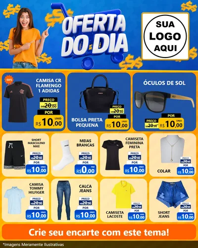 Modelo de Rede Social para Feed Instagram com o tema Oferta do Dia para Roupas e acessórios