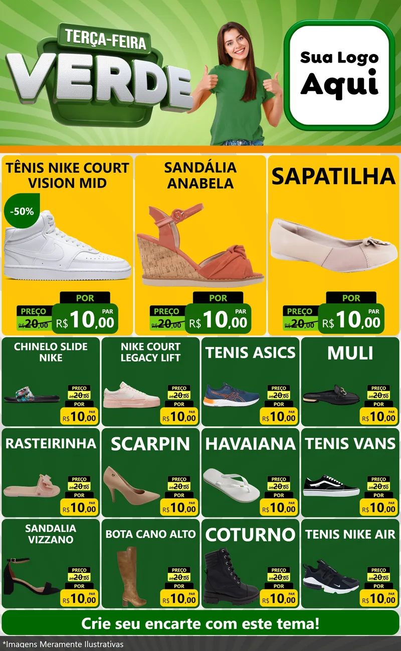 Modelo de Encarte para Encarte Grande com o tema Terça - Feira Verde para Calçados