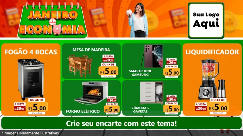 Modelo de TV para TV Horizontal com o tema Janeiro da Economia para Móveis e Eletro