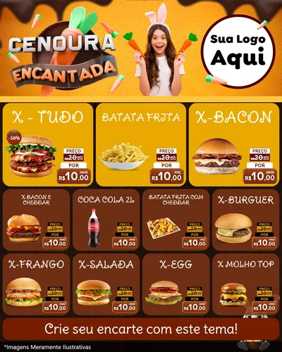 Modelo de Rede Social para Feed Instagram com o tema Cenoura Encantada - Páscoa para Hamburgueria