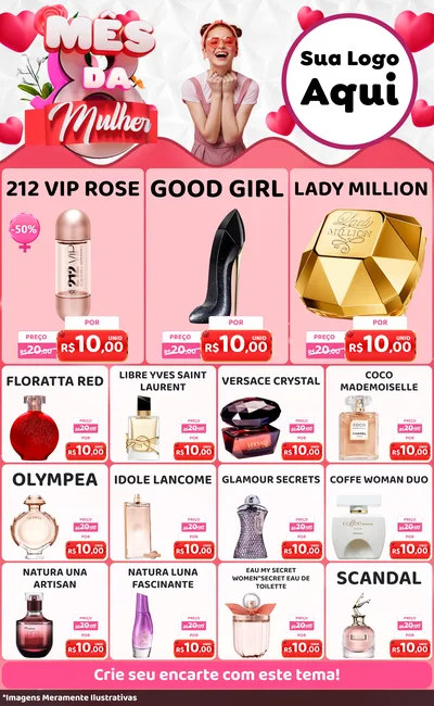 Modelo de Encarte para Encarte Grande com o tema Mês da Mulher para Perfumes