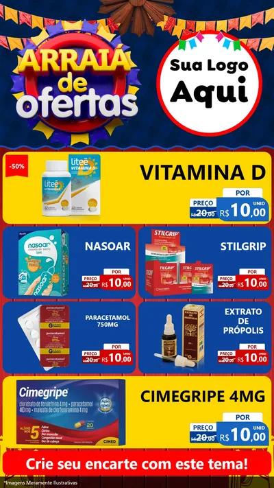 Modelo de TV para TV Vertical com o tema Arraiá de Ofertas para Farmácia