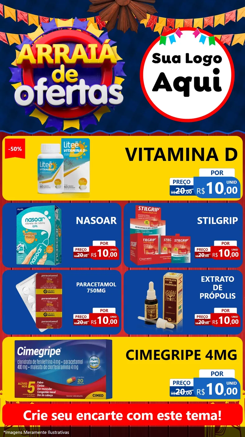Modelo de TV para TV Vertical com o tema Arraiá de Ofertas para Farmácia