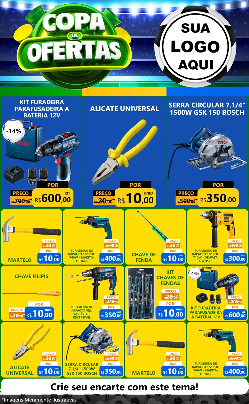 Modelo de Encarte para Encarte Grande com o tema Copa de Ofertas para Maquinas e Ferramentas