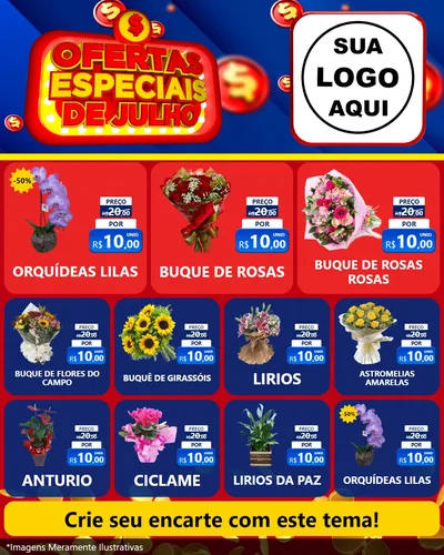 Modelo de Rede Social para Feed Instagram com o tema Ofertas Especiais de Julho para Floricultura e jardim