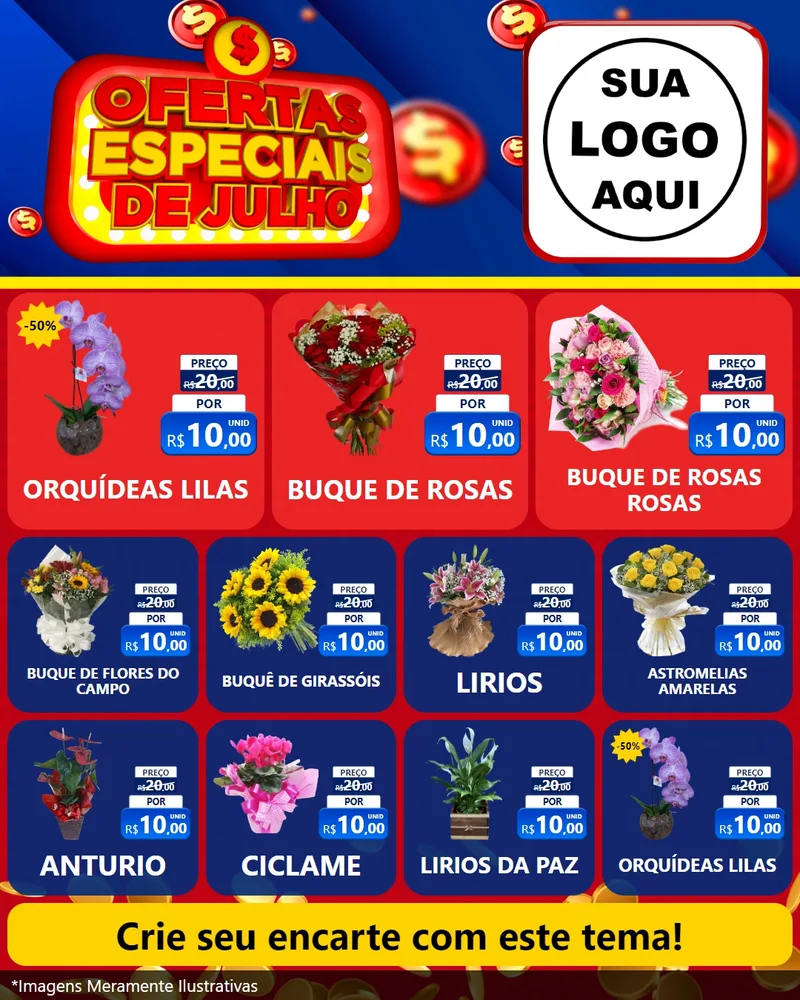 Modelo de Rede Social para Feed Instagram com o tema Ofertas Especiais de Julho para Floricultura e jardim