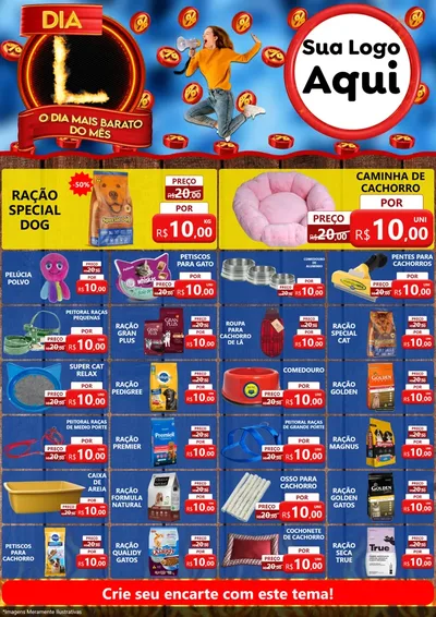 Modelo de Encarte para Encarte A4 Vertical com o tema Dia L - O Dia Mais Barato Do Mês para Pet Shop