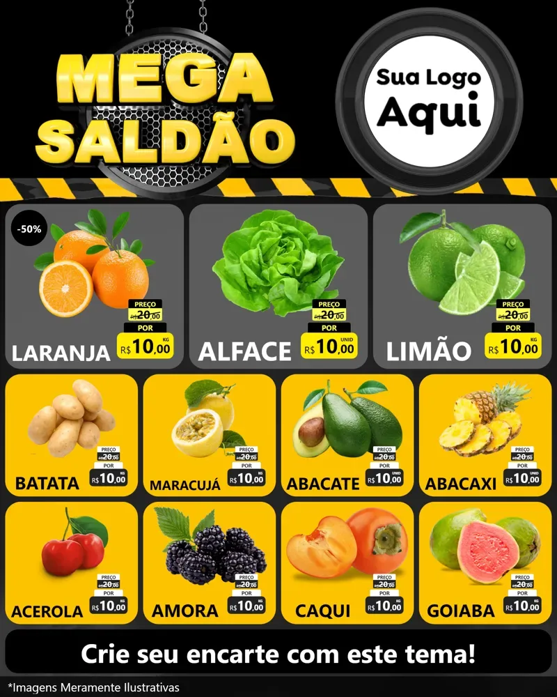 Modelo de Rede Social para Feed Instagram com o tema Mega Saldão para Hortifrúti